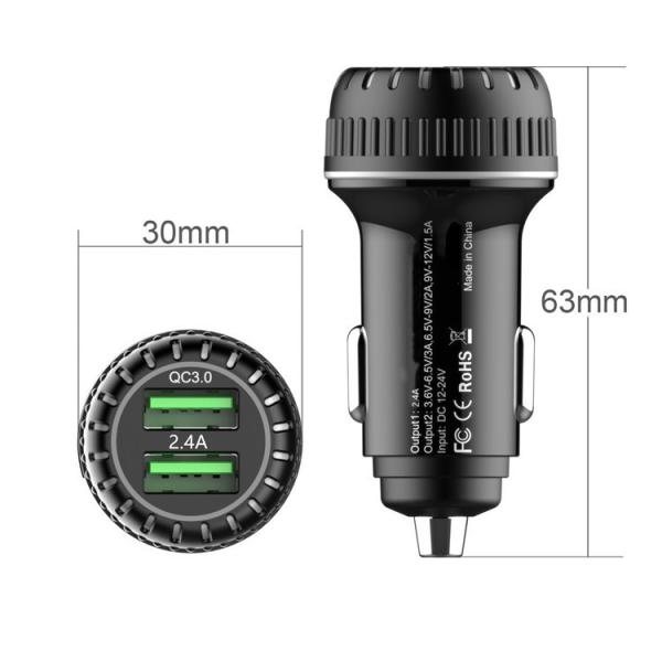 Portable 3.1A Dual Port Car Charger USB Adapter QC3.0 With Led 63*30mm