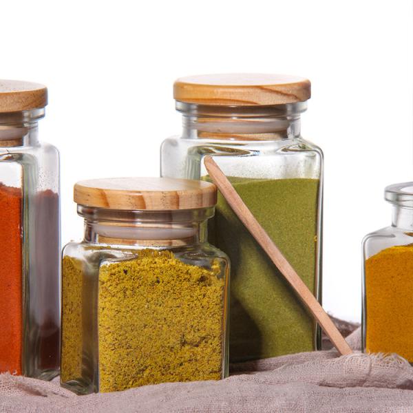 Quality Empty Spice Container Pepper Shaker 100Ml Glass Spice Jar Salt Bottles With Bamboo Lid for sale