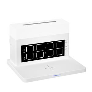 China Black Protection Wireless Charger Modern Digital Clock Table Desk Night Lamp 3 In 1 Led Desk Lamp With Wireless Charger on sale