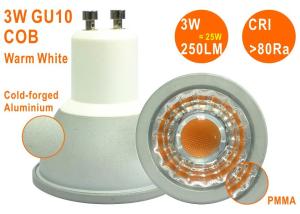China Epistar COB 3W 250LM Warm White High CRI Non-dimmable GU10 LED Spotlight on sale