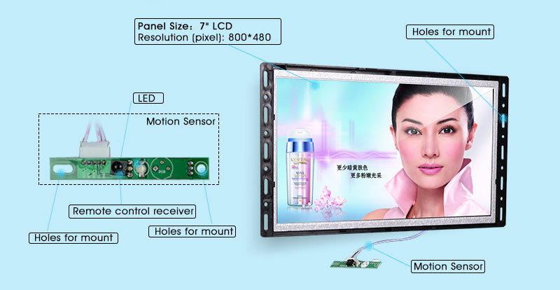 Open Frame Led Advertising Screen HD 1280X720P Video Resolution With Push Button