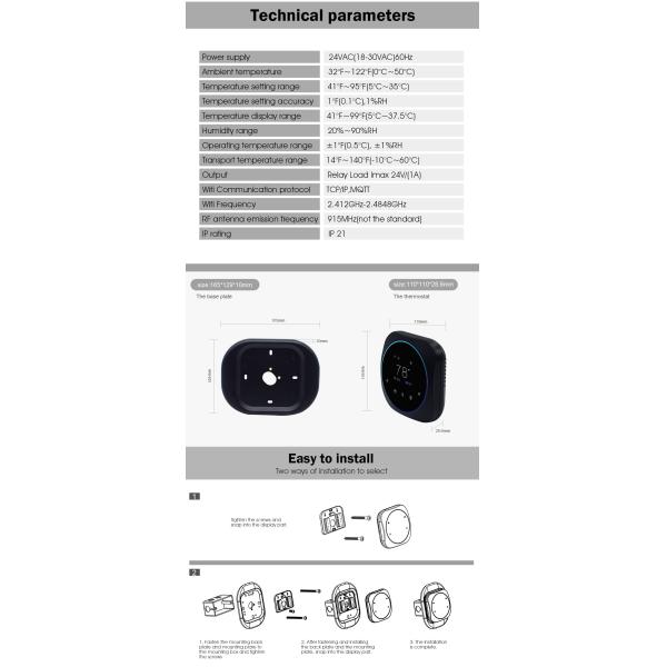 24VAC LED WiFi Smart Thermostat With Voice Control Electric Heat Thermostat