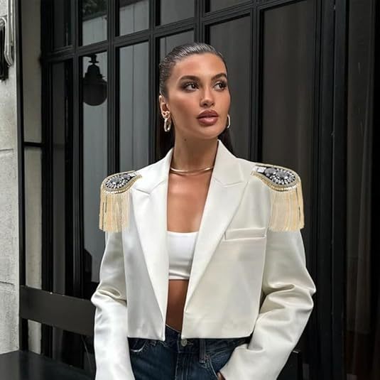 Blazer Epaulet/Kpop Fringed/Tassel Metal Punk Shoulder Epaulette/Dpikes Brooch Retro Crown Geometric Metal Medal And Metal Tassel Link Chain Epaulet