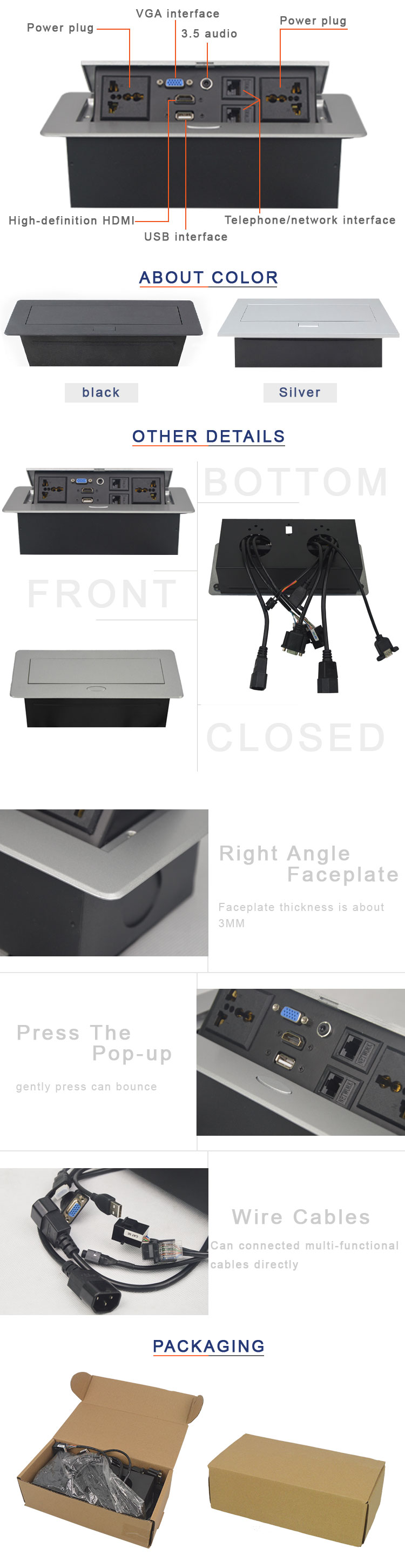 BNT Round Corner Office Tabletop Pop Up Desk Socket Box BD630-2R