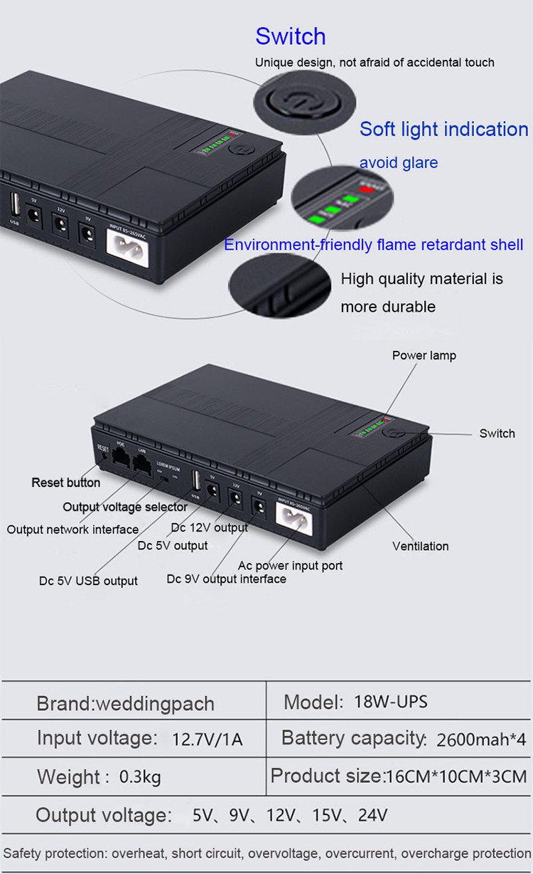 Diverter Support Mini DC Ups 12v For WiFi Router 8800mah Battery Backup Power