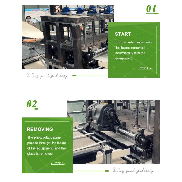 1400-2000kg per hour Capacity Automatic PV Panel Glass Removing Machine for Solar Panels