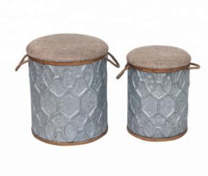 Modern Space Saving Metal Tin Cans With Fabric Storage Round Ottoman