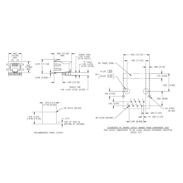 J0018D21NL RJ45 Modular Jack , 180 Degree Vertical RJ45 Jack UL Approved