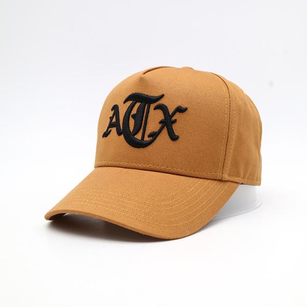 Quality 3D Embroidered Letter Pattern Baseball Cap Yellow Brown 100% Cotton Twill Constructed Hat for sale