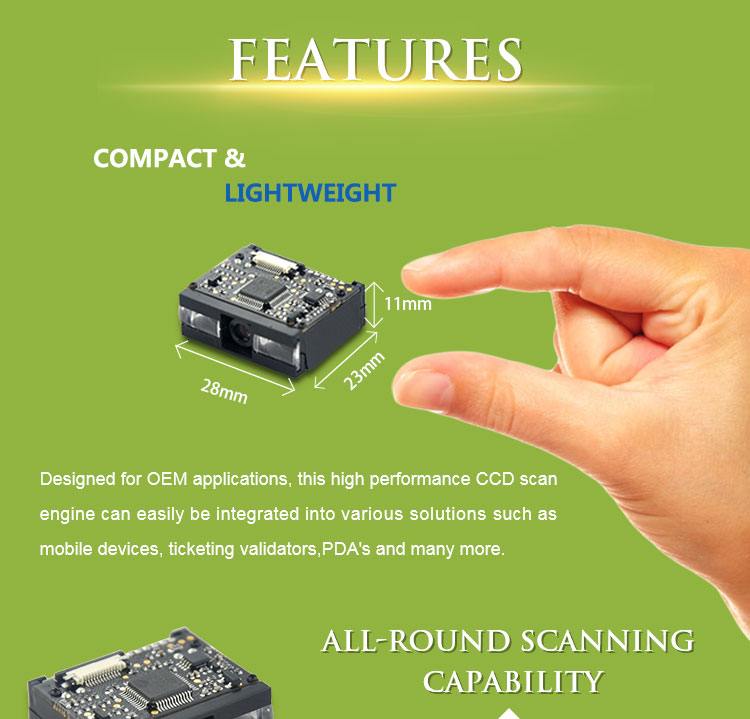 shenzhen rakinda mini barcode scanner module CCD Barcode reader 