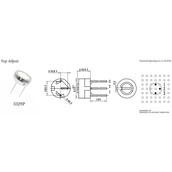 3329P 0.5W 5K 10K 20K 50K 100K 1/4" Round Single Turn Cermet Trimmer trimming Potentiometer
