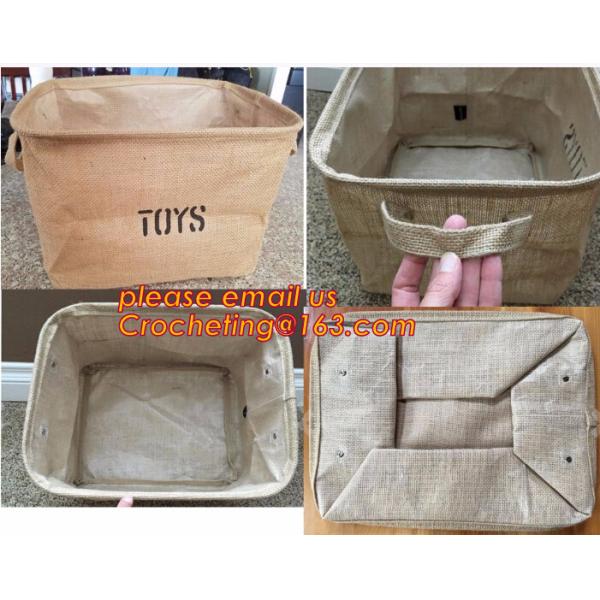Lightweight collapsible jute fabric storage bin basket,Jute multifunctional moisture-proof debris storage basket desktop
