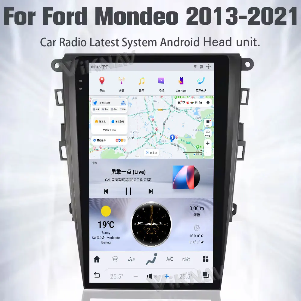Viknav 13.6 Inch Android Auto Car Radio For Ford Mondeo 2013-2021 Multimedia Player GPS Navigation Head Unit Wireless Carplay