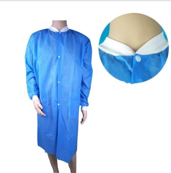 Quality polypropylene Non Woven Disposable Lab Coat With Knitted Collar for sale
