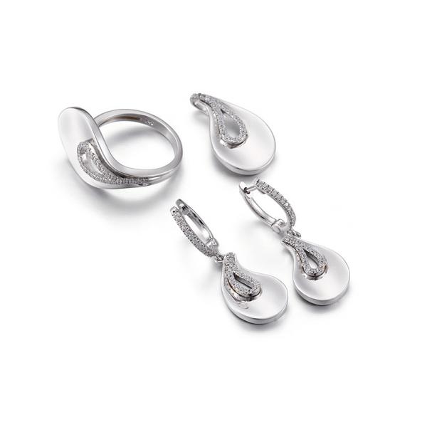 Inregular 925 Silver Engagement Ring Set AAA Cubic Zirconia