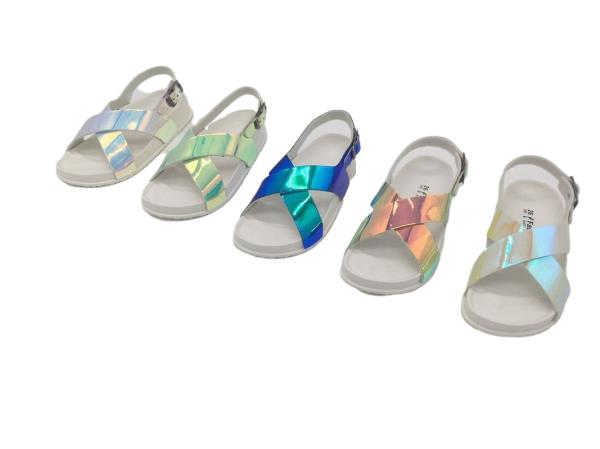 Quality Printed Injection Open Toe Mirror Flat Summer Sandal for sale