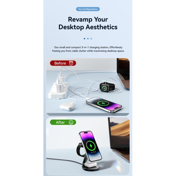 ESSAGER OJD-102 Series 3 In 1 Charging Stand Wireless Charging Pad USB C