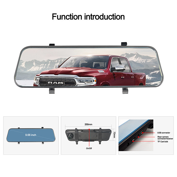 10'' Mirror Dash Cam Night Vision 1080P FHD Full Touch Screen Front and Rear View Backup Camera