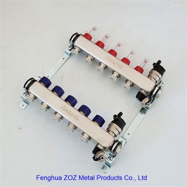 Underfloor heating 5 port flow meter manifold with a drain and automatic vent assembly , Radiant Heat Manifold Assembly