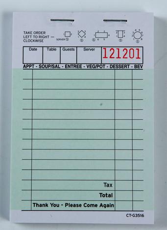 Quality CT-G3516 One part Professional White Paper with green printing color restraurant writing pads for your restraurant staff for sale