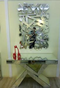 China Geometry Design Antique Mirror Console Table With Shutter Wall Mirror on sale