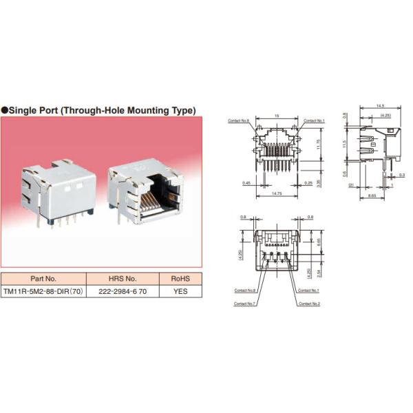 Subminiature LAN Modular Jack Connectors TM11R-5M2-88 TM11R-5M2 Series