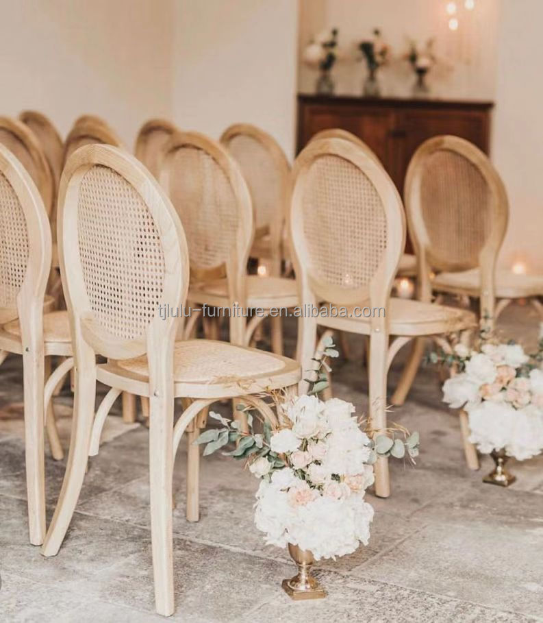 Hotel Banquet Event Dining Room Furniture Luxury Modern Stackable Rattan Wood Wedding Chairs for Elegant Seating
