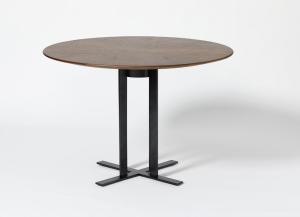 China Hotel bedroom furniture Walnut wood veneer black metal base round dining table on sale