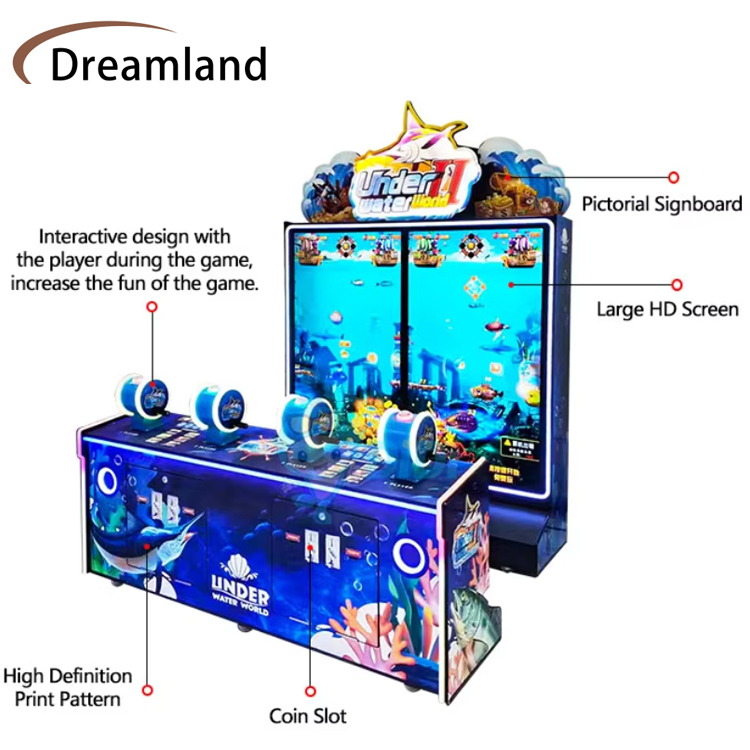 Blue Coin Pusher Go Fishing Ticket Redemption Game Machine For Under Water World Fishing Arcade Lottery Machine English Utilization