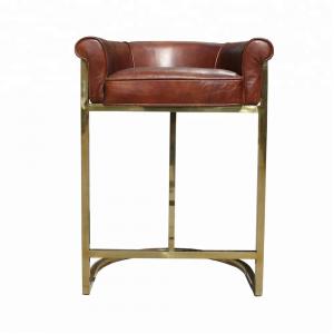 Buy cheap Gold Plated  Vintage Leather Bar Chairs Bar Stool With Stainless Steel Legs product