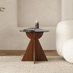 Solid Wood Round Side Glass Top Table Coffee Table For Living Room Design