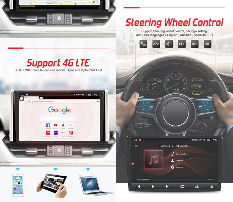 Universal Car Stereo Android 12 System Universal Host Car Radio 2K 9.5" 10.36"