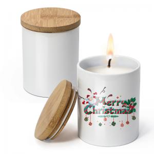 Buy cheap Blanks White Ceramic Candle Jar With Bamboo Lid 300ml Capacity product
