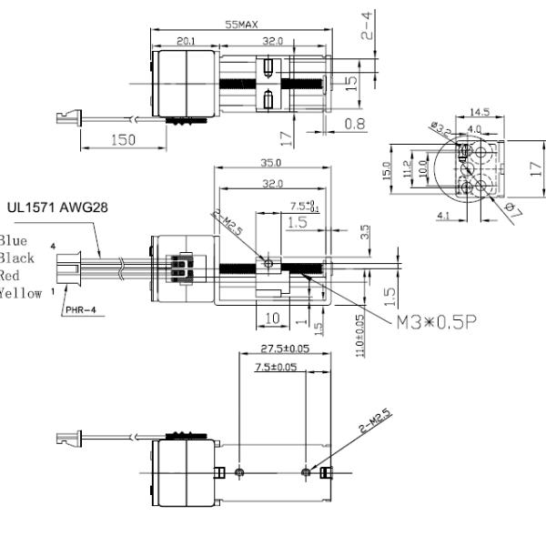 NEMA 8 20mm 12v Dc Pm Printer Mini Linear Stepper Motor 2 Phase 4 Wire With metal slider