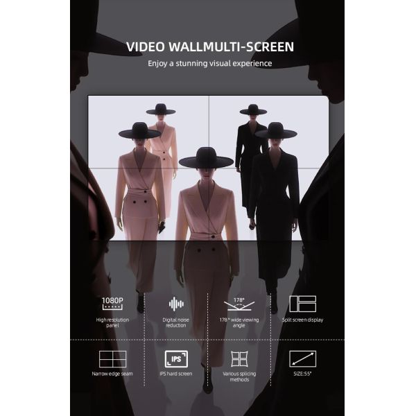 55" Video Wall LCD Splicing Screen 1.7mm Thin Bezel 6500K