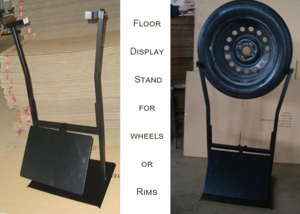 Quality Black Tire Auto Parts Display Racks With Front Metal Sheet One Tyre Stand for sale