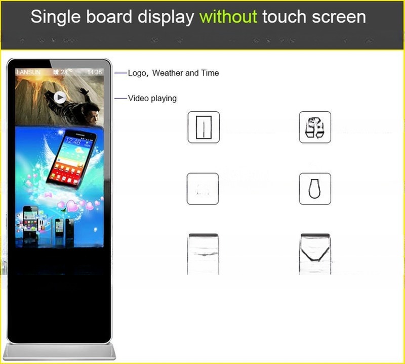 65" inch floor stand LCD totem Kiosk advertising signage monitor UHD 4K resolution supportHD-MI DP VGA input