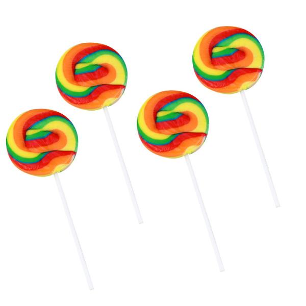 Colorful rainbow swirl lollipops with natural fruit flavors