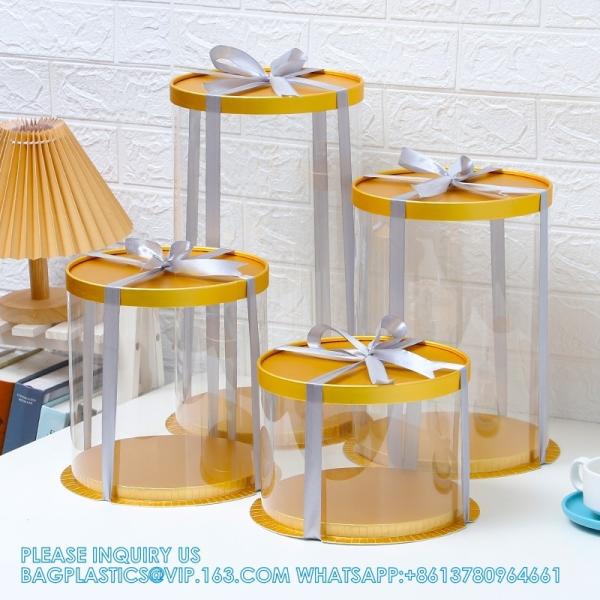 Tall Clear Cake Boxes With Ribbon - Gold Round Clear Cake Box For Birthday Cake | Wedding Cake Transparent Cake Box