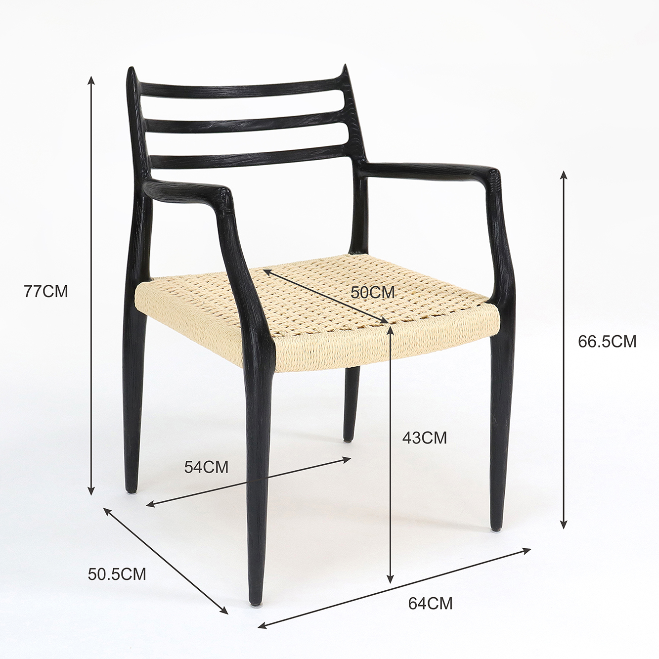Modern Dining Chair Hand-woven Cord Nitrolacquer Finish Solid Wood with Armrest Modern Design