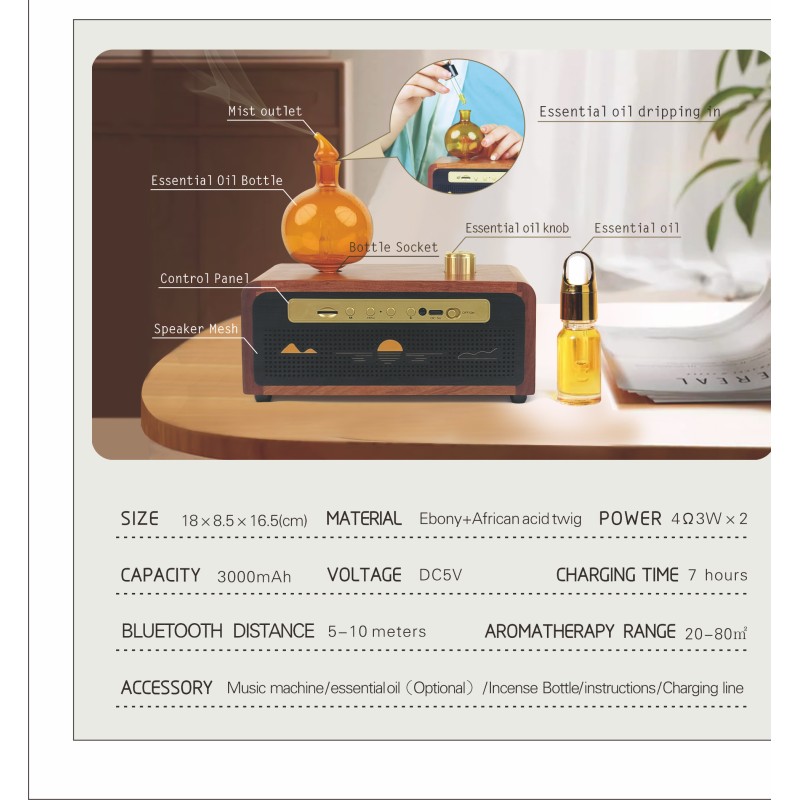 Hand Polished Solid Wood Base Office Home Aroma Diffuser 100cbm Coverage