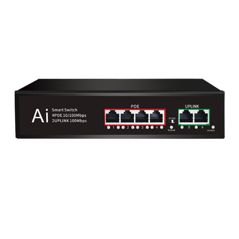 NF-PSE5204F Fast and Forward POE Powered Switch 10/100M 4 POE Port 2 Uplink Port 6 Port Network Switch with Power Priority Mechanism