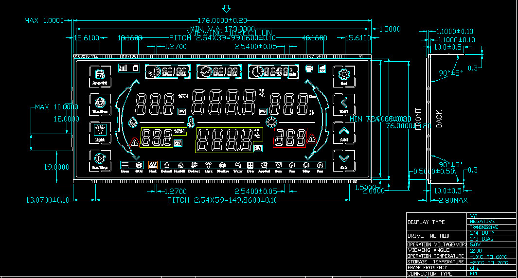 Customized PIN Connector Intelligent Drying Oven IN 7 Segment LCM LCD Display