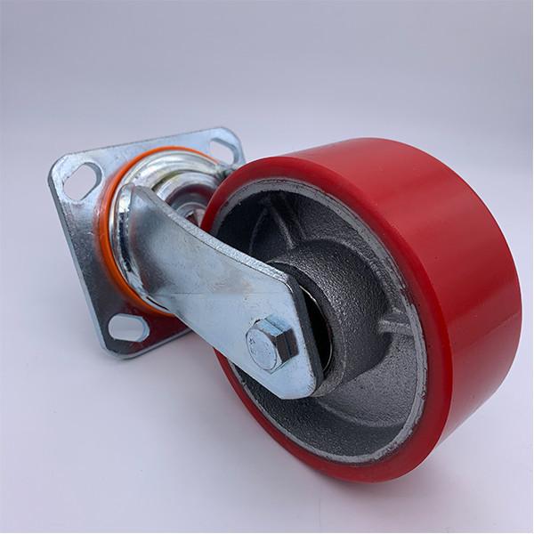 Quality 125 mm Swivel Red Polyurethane Tread Iron Caster for sale