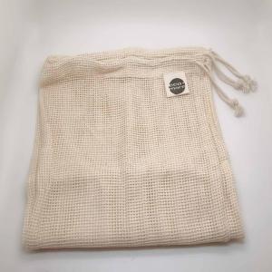 China Drawstring Reusable Label Logo Organic Cotton Mesh Bag on sale