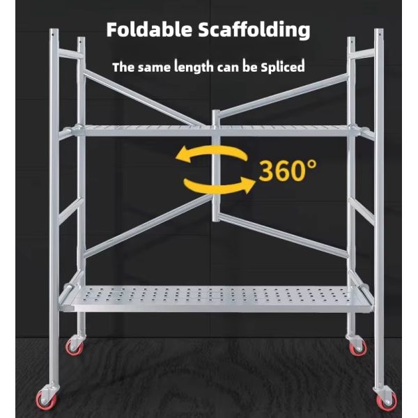 Multipurpose foldable scaffolding platform with wheels - front view