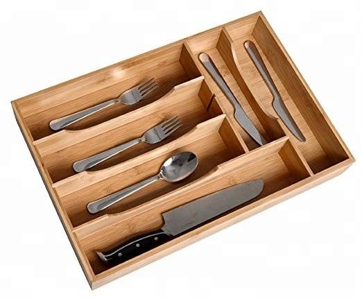 Quality Bamboo Cutlery Tray Kitchen Utensil Tray Cooking Spoon Flatware Drawer Organizer with Storage Dividers for sale