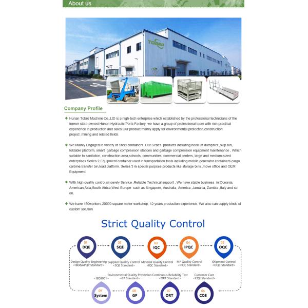 CE Certified Hook Lift Bin 8 - 30m3 Capacity Roll Off Dumpster Waste Management Solution
