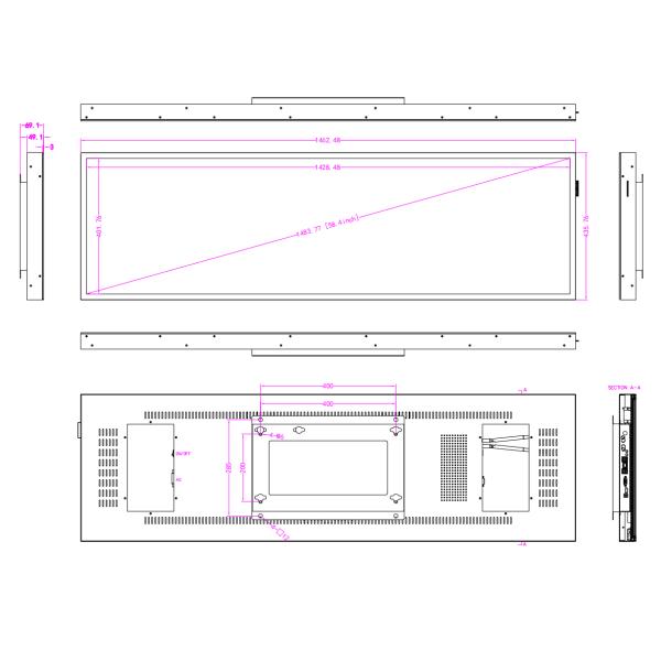 WiFi LAN Network Indoor Stretched Bar LCD Display 58.4inch 700nits