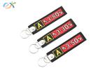 Twill Background Embroidered Keychain Irregular Shape With Laser Cut